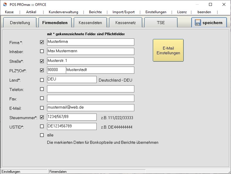 E-Mail Versand der Z-Berichte in ProMAX Software