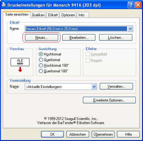 Einstellungen im Drucker-Treiber