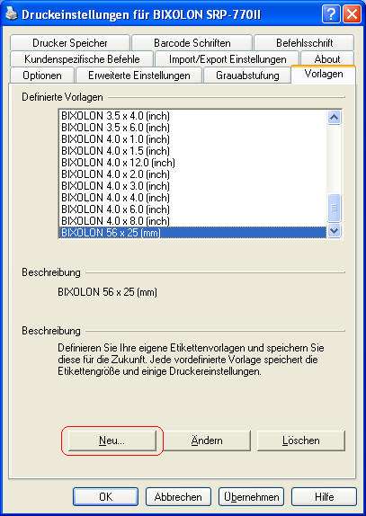 Druckereinstellungen für Bixolon Etikettendrucker