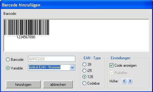 Barcode hinzufügen