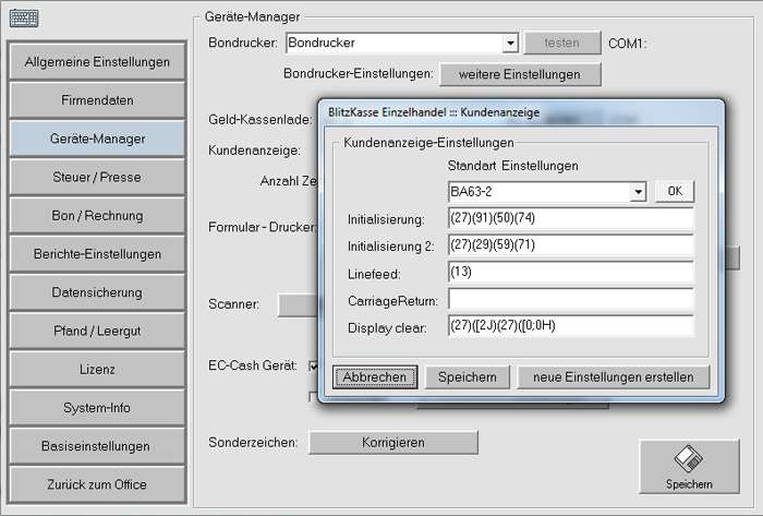 Einstellung des Kundendisplays /Kundenanzeige in der POSprom Software 