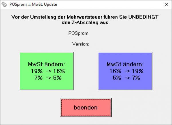 Umstellung der Mehrwertsteuer in der POSprom Software