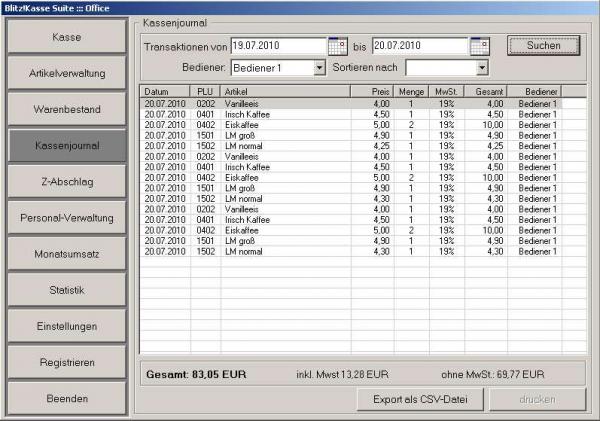 Software POSprom Einzelhandel 2.7 Kassenjournal