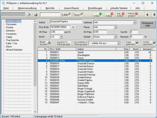 Software POSprom Einzelhandel 2.7 Artikelverwaltung
