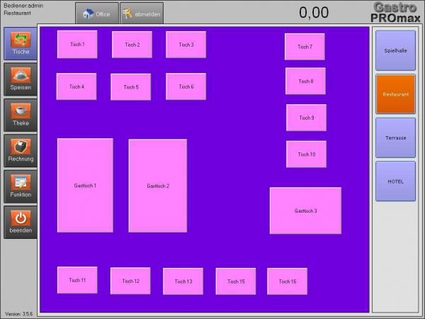 Kassensoftware POSprom ProMAX 3.5: Tischplan