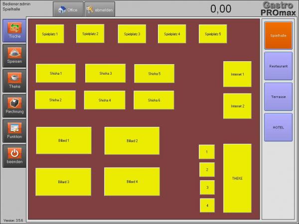 Kassensoftware POSprom ProMAX 3.5: Tischplan für Spielhalle (Shisha-Bar)