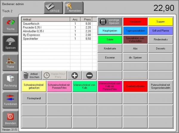 Software POSprom Gastro 3.6: Aufnahme von Bestellungen (warengruppen und Artikel)