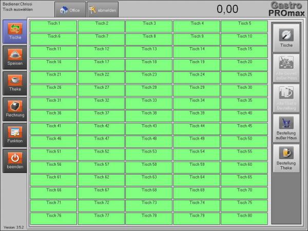 Software POSprom ProMAX 3.7 TSE. Programmoberfläche. Standard-Tischplan